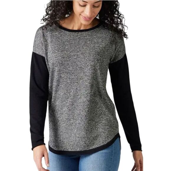 SMARTWOOL Merino Wool Top Women’s M Gray Black Cream Crew Neck Long Sleeve. - Picture 1 of 13